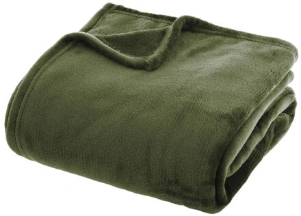 Atmosphera Plaid deken - olijfgroen - polyester - 130 x 180 cm - Bankdeken - Fleece plaid