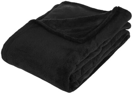 Atmosphera Plaid deken - zwart - polyester - 130 x 180 cm - Bankdeken - Fleece plaid