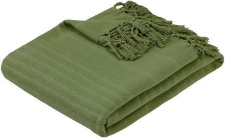 Atmosphera Plaid - donkergroen - 230 x 250 cm - katoen - met franjes - kleed - dekentje