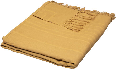 Atmosphera Plaid - oker geel - 230 x 250 cm - katoen - met franjes - kleed - dekentje