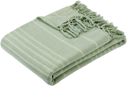 Atmosphera Plaid - salie groen - 230 x 250 cm - katoen - met franjes - kleed - dekentje
