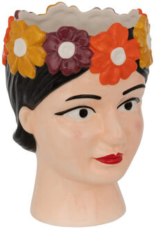 Atmosphera Plantenpot/bloempot Yacatan - Keramiek - hoofd - vrouw - D13 x H18 cm