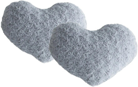 Atmosphera pluche bank kussen hartje - 2x stuks - grijs - 28 x 36 cm - Sierkussens - voor binnen