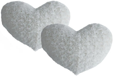 Atmosphera pluche bank kussen hartje - 2x stuks - wit - 28 x 36 cm - Sierkussens - voor binnen