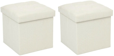 Atmosphera Poef/Hocker - 2x - opbergbox - beige - kunststof/mdf - 38 x 38 cm - opvouwbaar