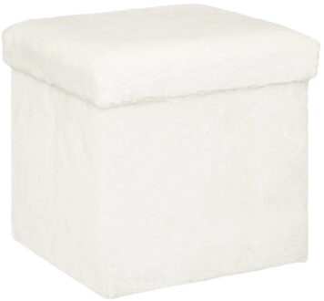 Atmosphera Poef/hocker Bont - opbergbox - wit - kunststof/mdf - 38 x 38 x 38 cm - opvouwbaar