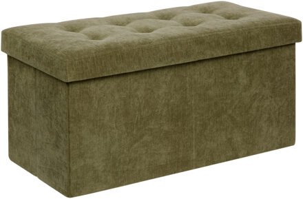 Atmosphera Poef/hocker - groen - MDF/fluweel - 76 x 38 x 38 cm - opvouwbaar - opbergbox