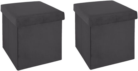 Atmosphera Poef/hocker/voetenbankje - 2x - opbergbox - donkergrijs - PO/MDF - 38 x 38 x 38 cm - Poefs