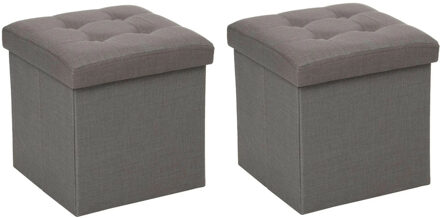 Atmosphera Poef/hocker/voetenbankje - 2x - opbergbox - donkergrijs - PU/MDF - 38 x 38 cm - Poefs