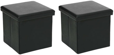 Atmosphera Poef/Hocker/voetenbankje - 2x - opbergbox - zwart - pvc/mdf - 38 x 38 cm - Poefs