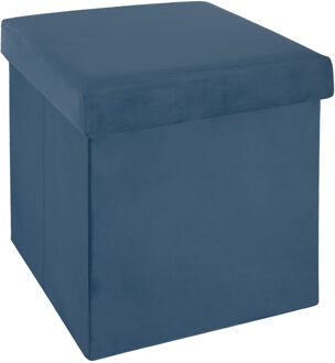 Atmosphera Poef/hocker/voetenbankje - opbergbox - blauw - PO/MDF - 38 x 38 x 38 cm - Poefs