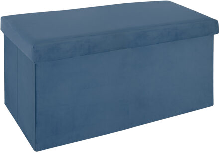 Atmosphera Poef/hocker/voetenbankje - opbergbox - blauw - PO/MDF - 76 x 38 x 38 cm - Poefs