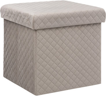 Atmosphera Poef/hocker/voetenbankje - opbergbox - fluweel beige - PO/MDF - 31 x 31 x 31 cm - Poefs