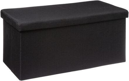 Atmosphera Poef/hocker/voetenbankje - opbergbox - fluweel zwart - PO/MDF - 38 x 38 x 76 cm - Poefs