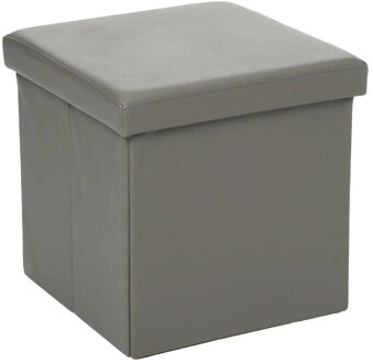 Atmosphera Poef/Hocker/voetenbankje - opbergbox - grijs - pvc/mdf - 38 x 38 cm - Poefs