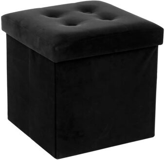 Atmosphera Poef/hocker/voetenbankje - opbergbox - zwart - PU/MDF - 38 x 38 cm - Poefs