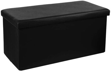 Atmosphera Poef/hocker/voetenbankje - opbergbox - zwart - PU/MDF - 76 x 38 x 38 cm - Poefs