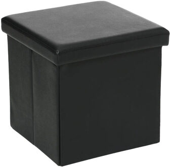 Atmosphera Poef/Hocker/voetenbankje - opbergbox - zwart - pvc/mdf - 38 x 38 cm - Poefs