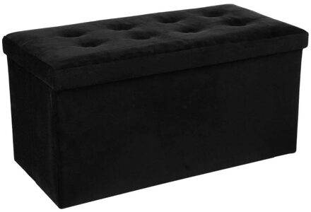 Atmosphera Poef/hocker - zwart - MDF/fluweel - 76 x 38 x 38 cm - opvouwbaar - opbergbox