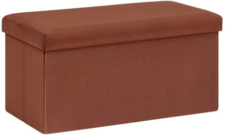 Atmosphera Poef/krukje/hocker Amber - Opvouwbare opslag box - fluweel bordeaux rood - 76 x 38 x 38 cm - Poefs