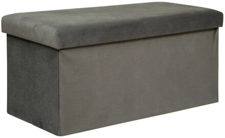 Atmosphera Poef/krukje/hocker Amber - Opvouwbare opslag box - fluweel Donkergrijs - 76 x 38 x 38 cm - Poefs