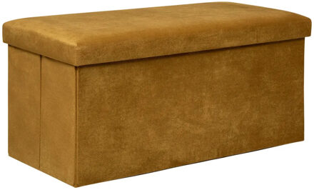 Atmosphera Poef/krukje/hocker Amber - Opvouwbare opslag box - fluweel Okergeel - 76 x 38 x 38 cm - Poefs