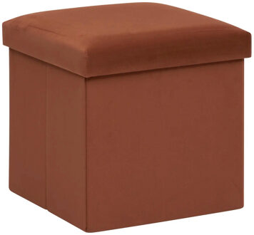 Atmosphera Poef/krukje/hocker Amber - Opvouwbare opslag box - fluweel roest bruin - D38 x H38 cm - Poefs