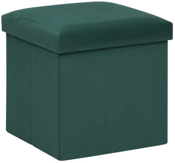 Atmosphera Poef/krukje/hocker Amber - Opvouwbare opslag box - fluweel smaragd groen - D38 x H38 cm - Poefs