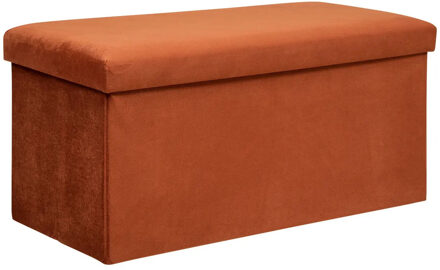 Atmosphera Poef/krukje/hocker Amber - Opvouwbare opslag box - fluweel Terracotta - 76 x 38 x 38 cm - Poefs