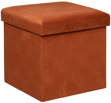 Atmosphera Poef/krukje/hocker Amber - Opvouwbare opslag box - fluweel Terracotta - D38 x H38 cm - Poefs