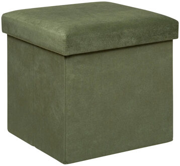 Atmosphera Poef/krukje/hocker Amber - Opvouwbare zit opslag box - fluweel Dennengroen - D38 x H38 cm