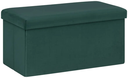 Atmosphera Poef/krukje/hocker Amber - Opvouwbare zit opslag box - fluweel smaragd groen - 76 x 38 x 38 cm