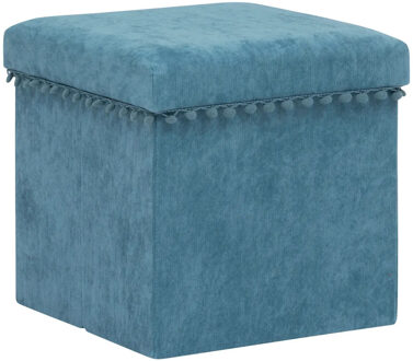 Atmosphera Poef/krukje/hocker Arabic - Opvouwbare opslag box - fluweel Blauw - D38 x H38 cm - Poefs