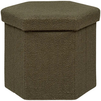 Atmosphera Poef/krukje/hocker Jako - Opvouwbaar/Opslag box 60L - Olijfgroen - D40 x H38 cm - Poefs