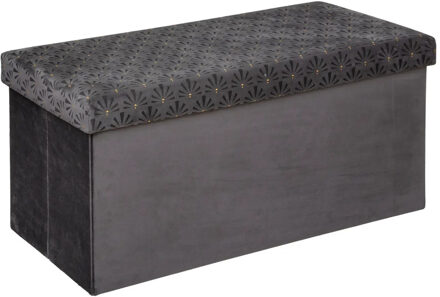 Atmosphera Poef/krukje/hocker Royal - Opvouwbare opslag box - fluweel Donkergrijs - 76 x 38 x 38 cm - Poefs