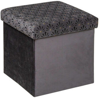 Atmosphera Poef/krukje/hocker Royal - Opvouwbare opslag box - fluweel Donkergrijs - D38 x H38 cm - Poefs