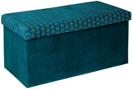 Atmosphera Poef/krukje/hocker Royal - Opvouwbare opslag box - fluweel Smaragd groen - 76 x 38 x 38 cm - Poefs