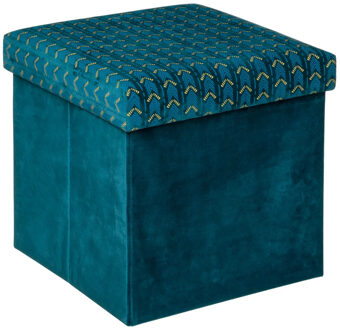 Atmosphera Poef/krukje/hocker Royal - Opvouwbare opslag box - fluweel Smaragd groen - D38 x H38 cm