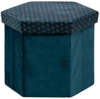 Atmosphera Poef/krukje Jiling zeshoek - Opvouwbaar/opslag box - Saffier blauw - D40 x H38 cm - MDF/polyester