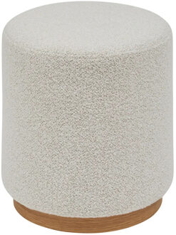 Atmosphera Poef om te zitten - Nesky Boucle - stof/hout - wit - D41 x H45 cm - extra zitplaatsen