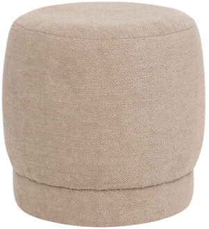 Atmosphera Poef om te zitten Perfect Seat - stof/hout - beige - D40 x H40 cm - bijzet stoeltjes