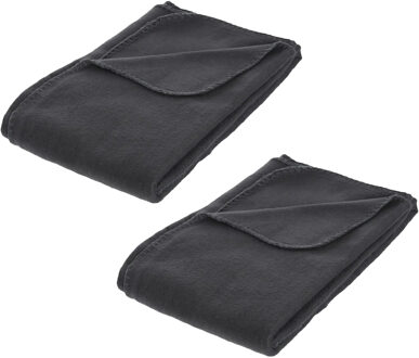Atmosphera Polar Fleece deken of plaid - 2x - antraciet - 125 x 150 cm - polyester - Bankdeken - Fleece plaid