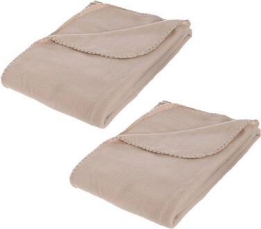 Atmosphera Polar Fleece deken of plaid - 2x - beige - 125 x 150 cm - polyester - Bankdeken - Fleece plaid