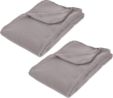 Atmosphera Polar Fleece deken of plaid - 2x - grijs - 125 x 150 cm - polyester - Bankdeken - Fleece plaid