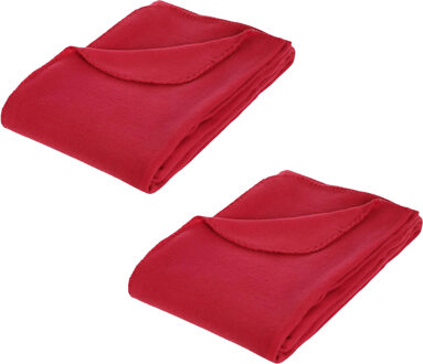 Atmosphera Polar Fleece deken of plaid - 2x - rood - 125 x 150 cm - polyester - Bankdeken - Fleece plaid