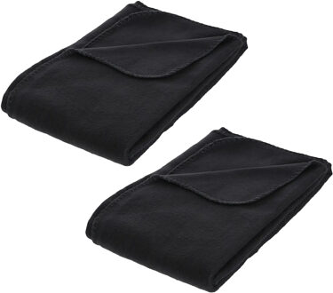 Atmosphera Polar Fleece deken of plaid - 2x - zwart - 125 x 150 cm - polyester - Bankdeken - Fleece plaid