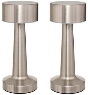 Atmosphera Portable tafellamp Caracas - 2x - zilver - aanraaksensor - op batterijen - binnen/buiten - H21 cm