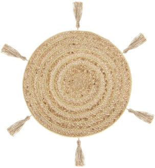 Atmosphera Ronde placemat raffia met franjes naturel 38 cm - Placemats Bruin