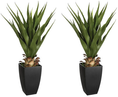 Atmosphera Set van 2x stuks atmosphera Agave Rect kunstplanten in pot van cement 73 cm - Kunstplanten Groen