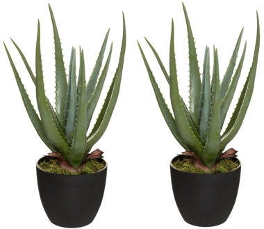 Atmosphera Set van 2x stuks atmosphera Aloe kunstplanten in pot van cement 42 cm - Kunstplanten Groen